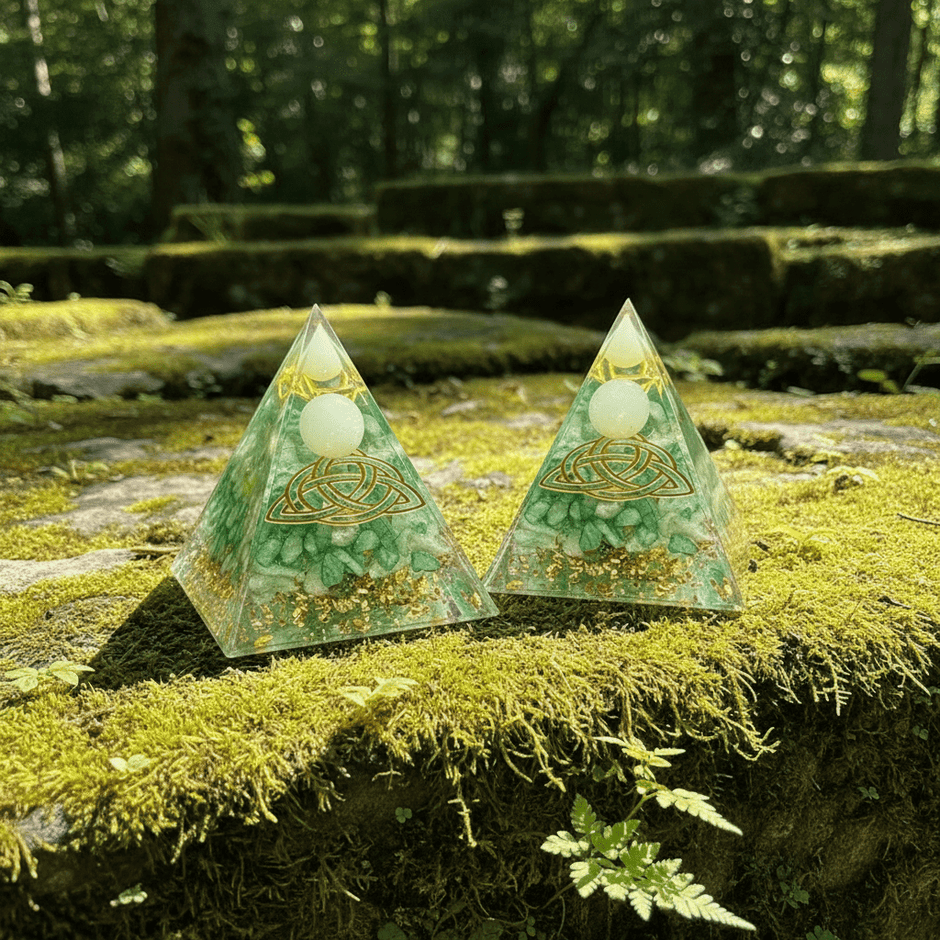 Handcrafted Green Aventurine Celtic Knot Crystal Stone Resin Pyramid - DP Online