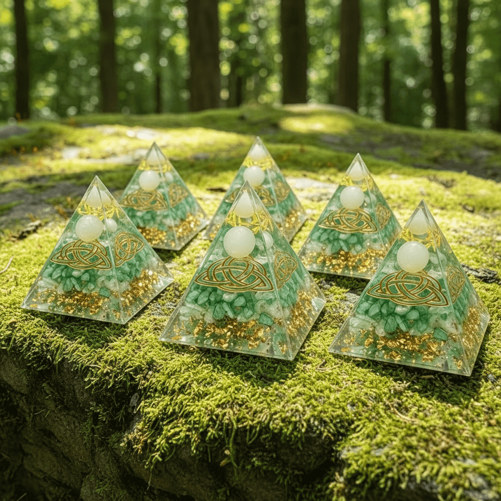 Handcrafted Green Aventurine Celtic Knot Crystal Stone Resin Pyramid - DP Online