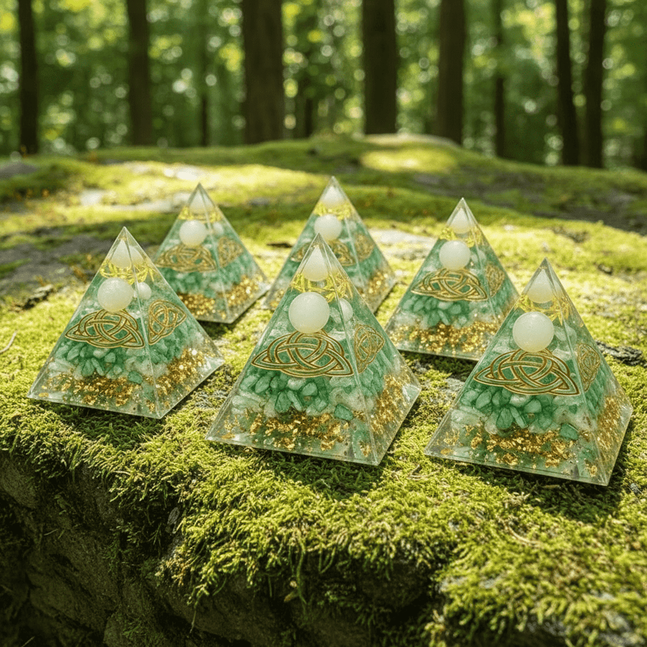 Handcrafted Green Aventurine Celtic Knot Crystal Stone Resin Pyramid - DP Online