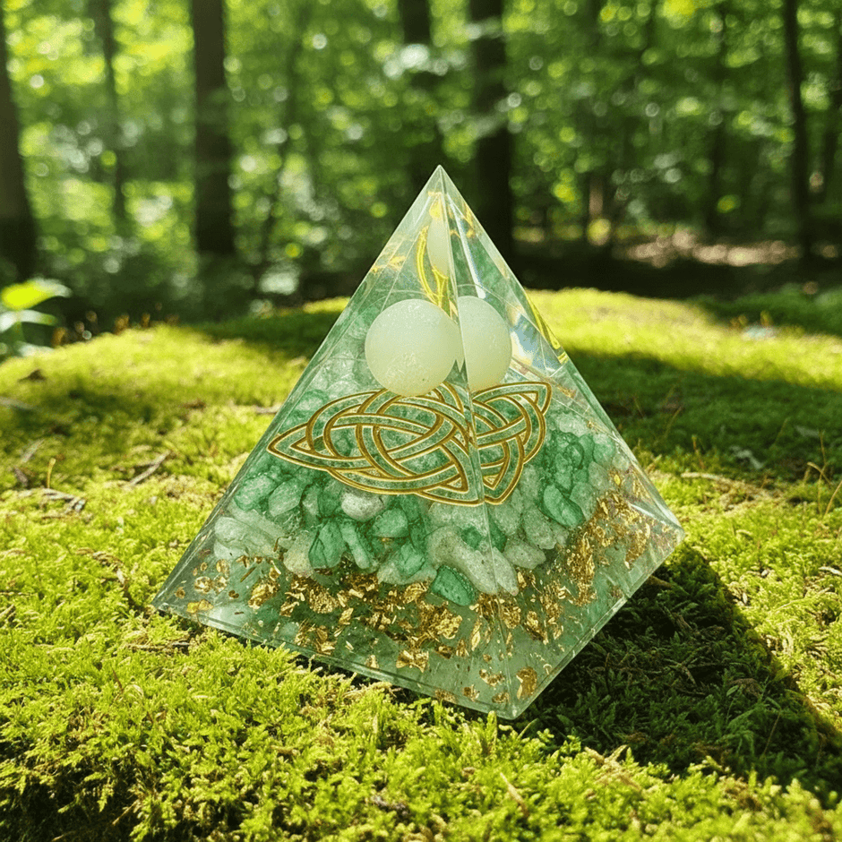 Handcrafted Green Aventurine Celtic Knot Crystal Stone Resin Pyramid - DP Online