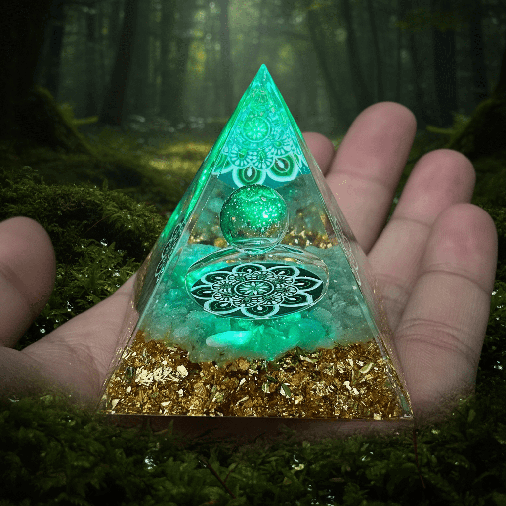 Handcrafted Green Aventurine Lotus Mandala Crystal Stone Resin Pyramid - DP Online