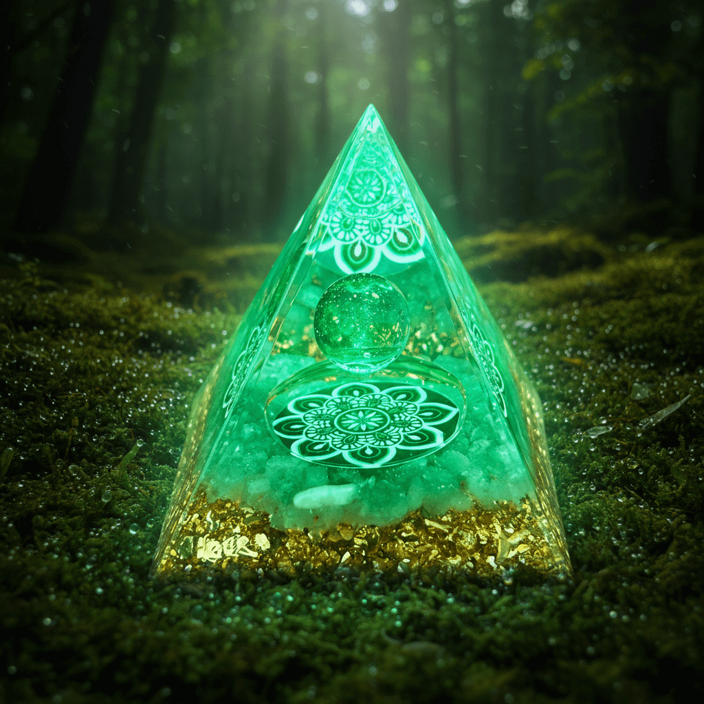 Handcrafted Green Aventurine Lotus Mandala Crystal Stone Resin Pyramid - DP Online