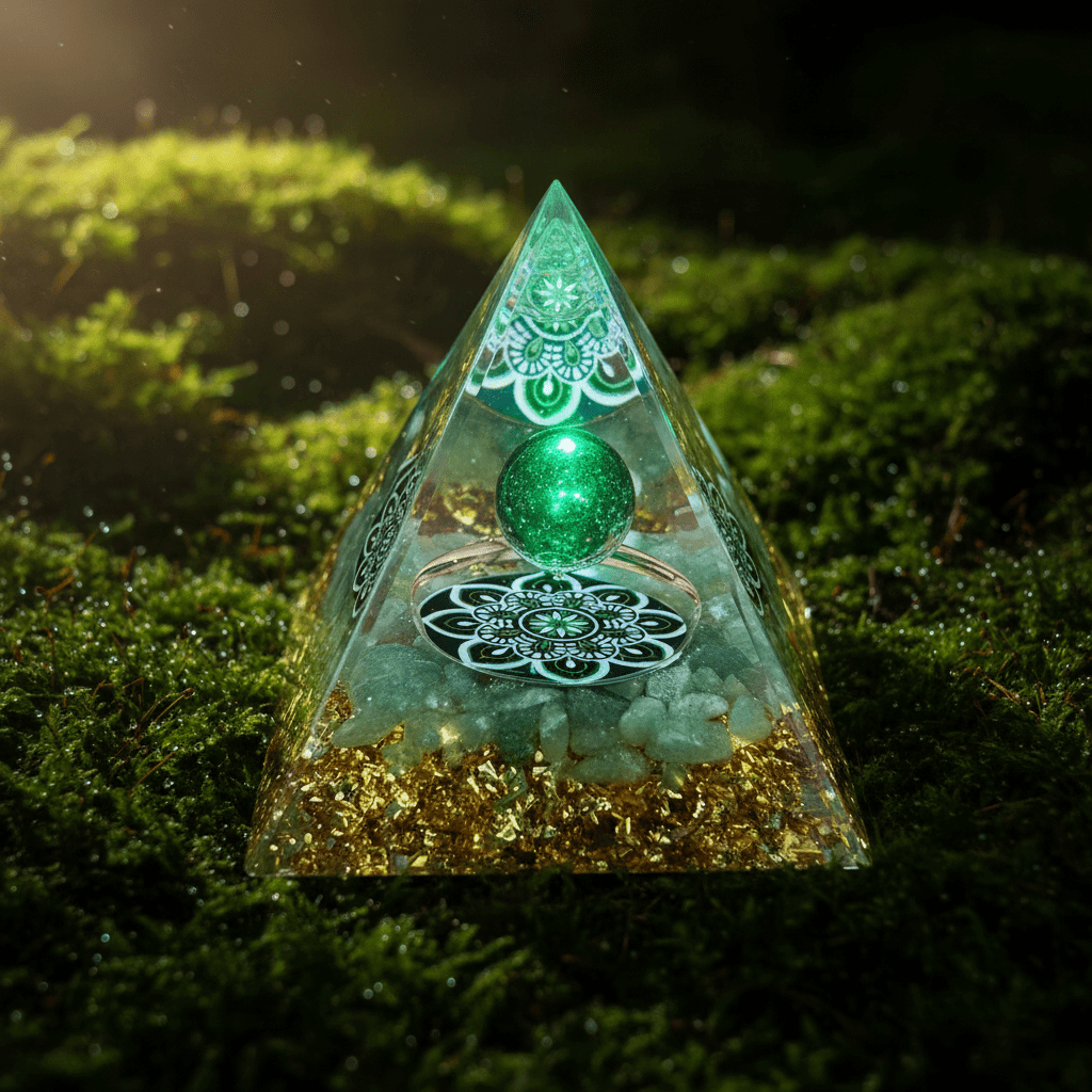 Handcrafted Green Aventurine Lotus Mandala Crystal Stone Resin Pyramid - DP Online