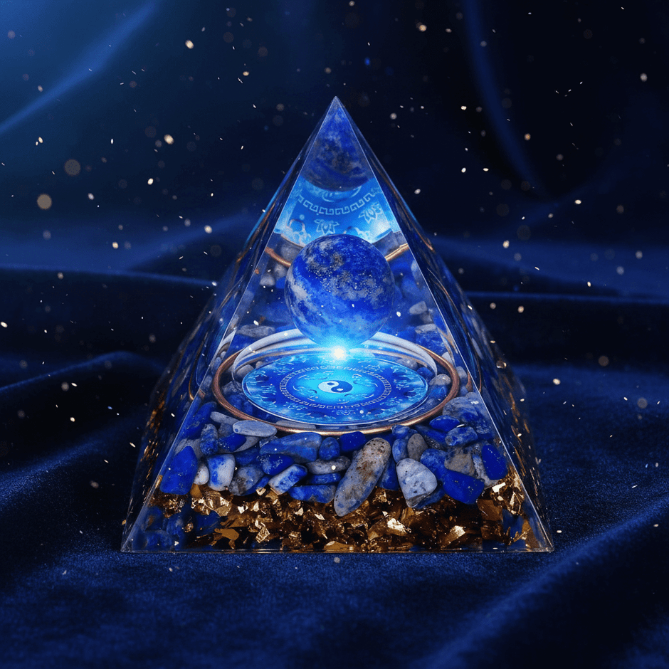 Handcrafted Lapis Lazuli & Blue Agate Crystal Stone Resin Pyramid - DP Online