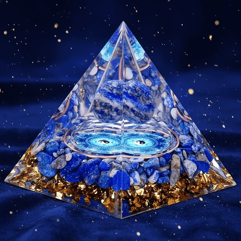 Handcrafted Lapis Lazuli & Blue Agate Crystal Stone Resin Pyramid - DP Online