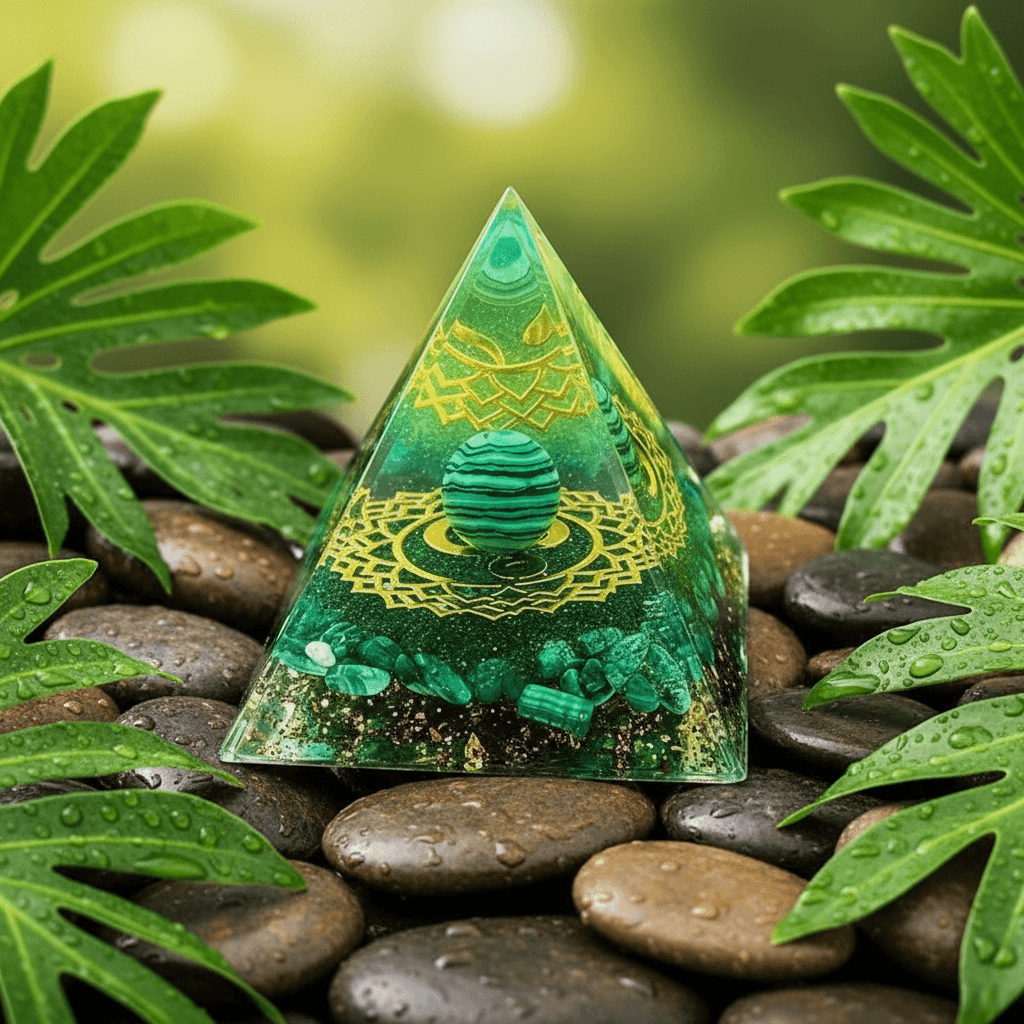 Handcrafted Malachite Gold Pattern Crystal Resin Pyramid - DP Online