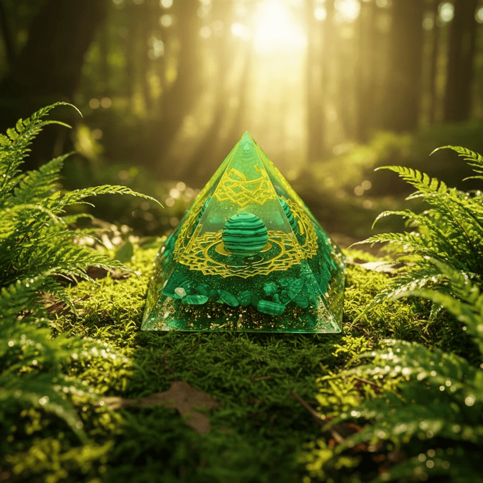 Handcrafted Malachite Gold Pattern Crystal Resin Pyramid - DP Online