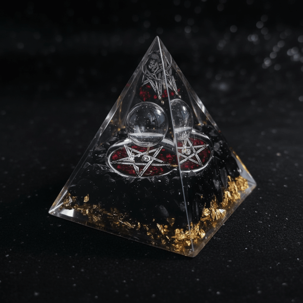 Handcrafted Obsidian Energy Wealth Crystal Stone Resin Pyramid - DP Online