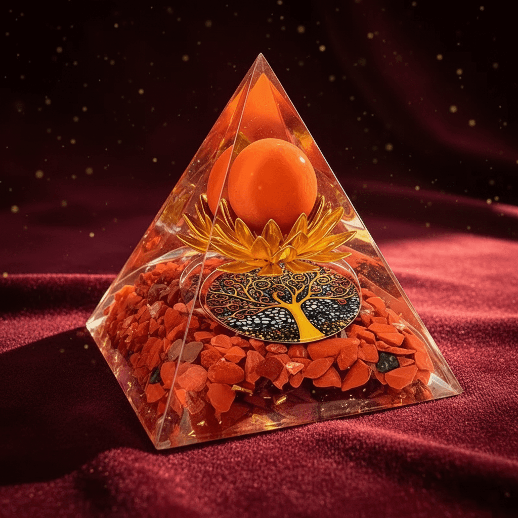 Handcrafted Red Jasper Tree of Life Crystal Stone Resin Pyramid - DP Online