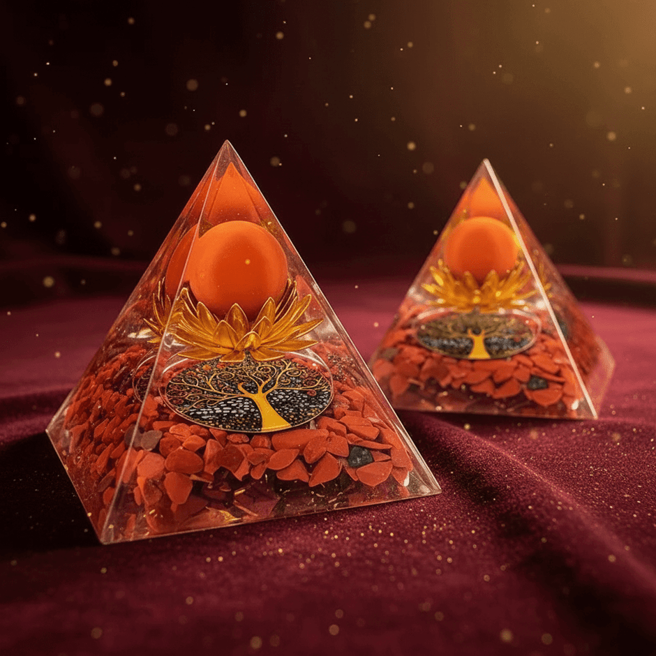 Handcrafted Red Jasper Tree of Life Crystal Stone Resin Pyramid - DP Online