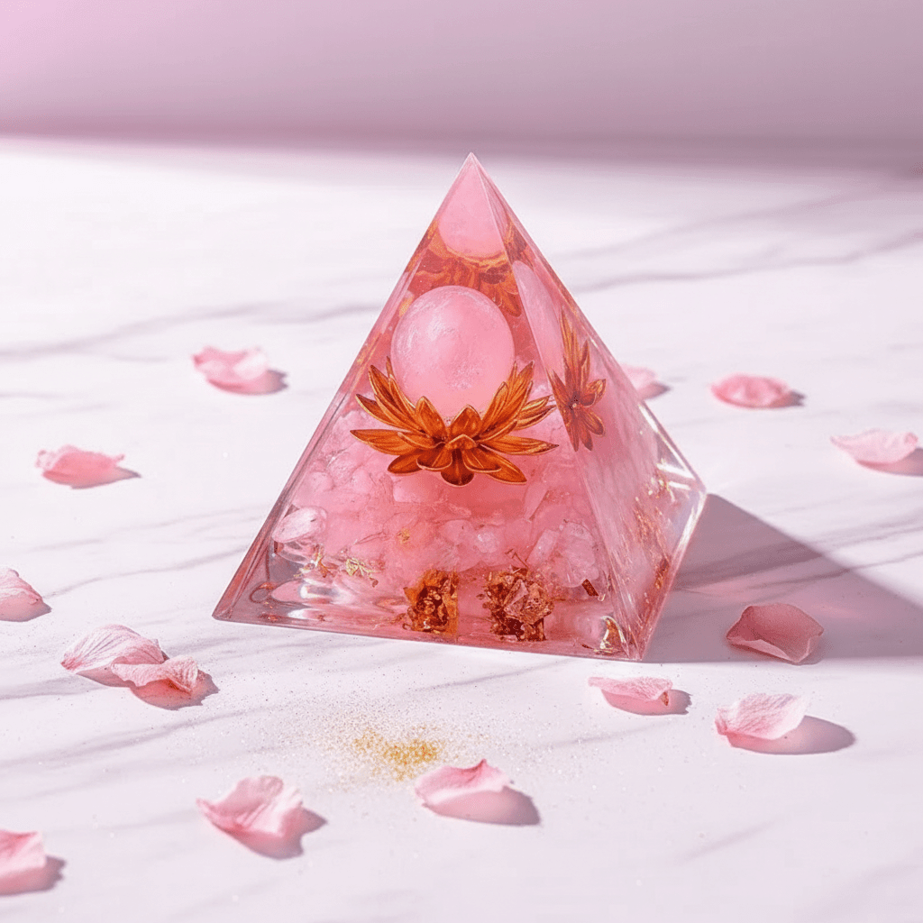 Handcrafted Rose Quartz Crystal Stone Resin Pyramid - DP Online