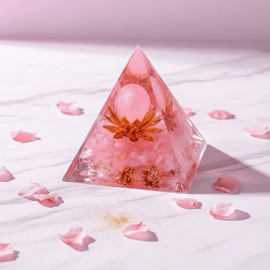 Handcrafted Rose Quartz Crystal Stone Resin Pyramid - DP Online