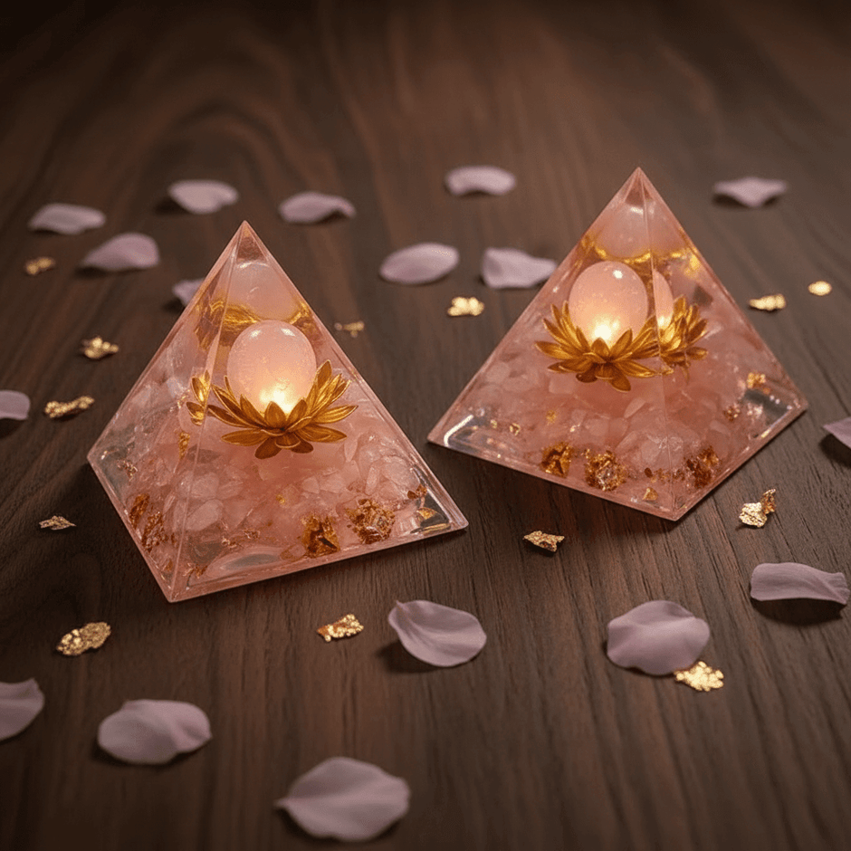 Handcrafted Rose Quartz Crystal Stone Resin Pyramid - DP Online
