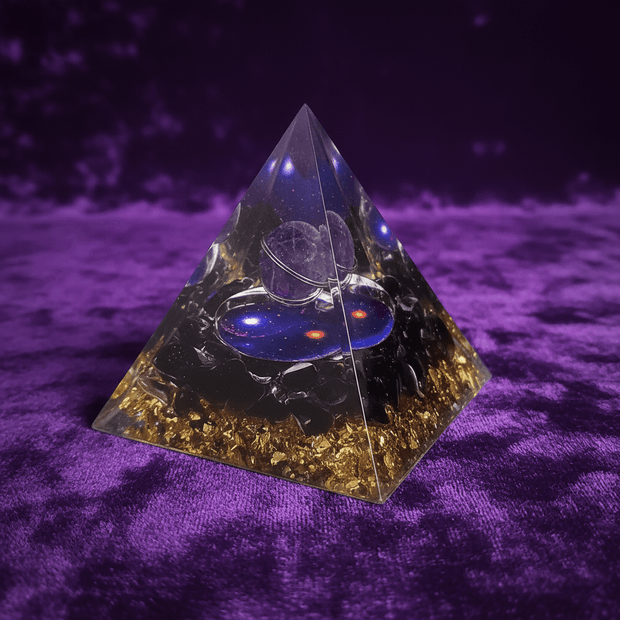 Handcrafted Space Age Crystal Stone Resin Pyramid - DP Online