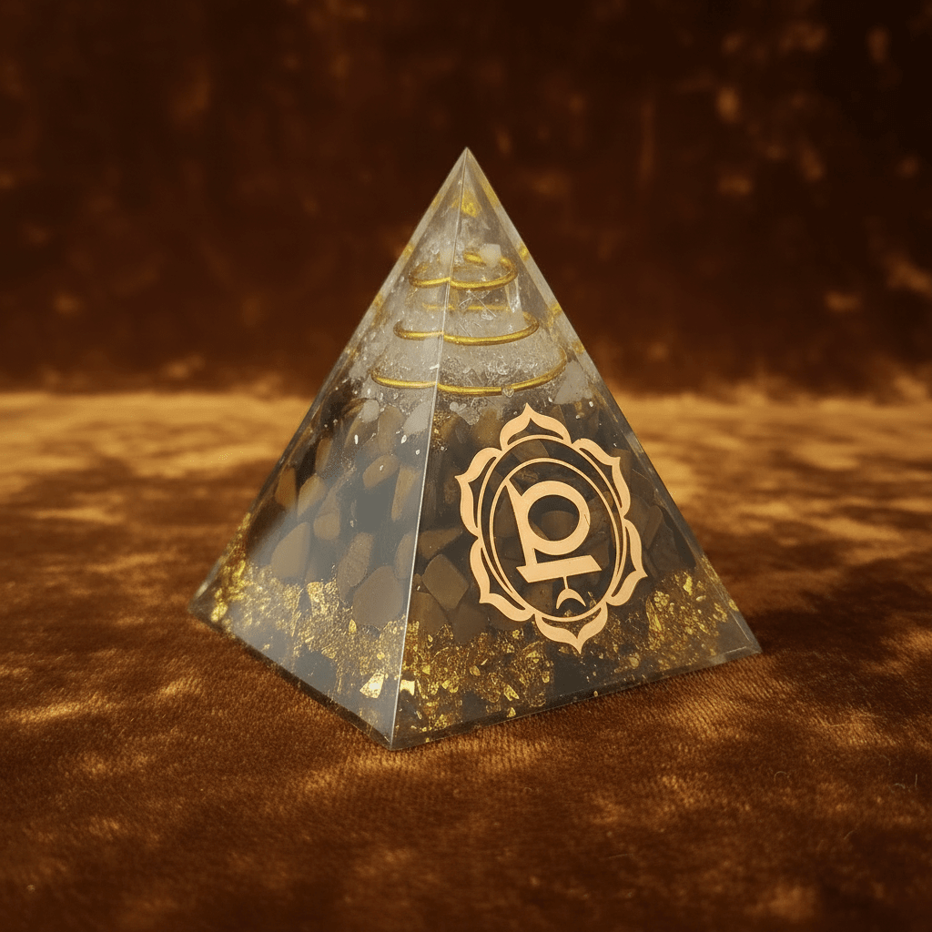 Handcrafted Tiger's Eye Root Chakra Crystal Stone Resin Pyramid - DP Online