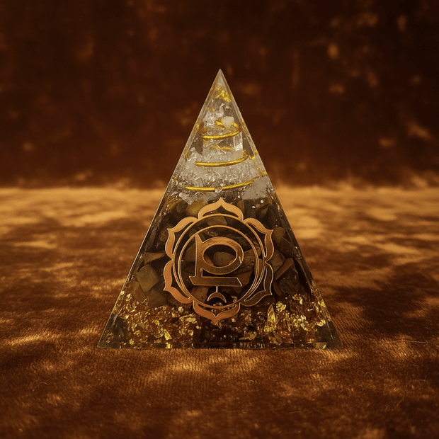 Handcrafted Tiger's Eye Root Chakra Crystal Stone Resin Pyramid - DP Online