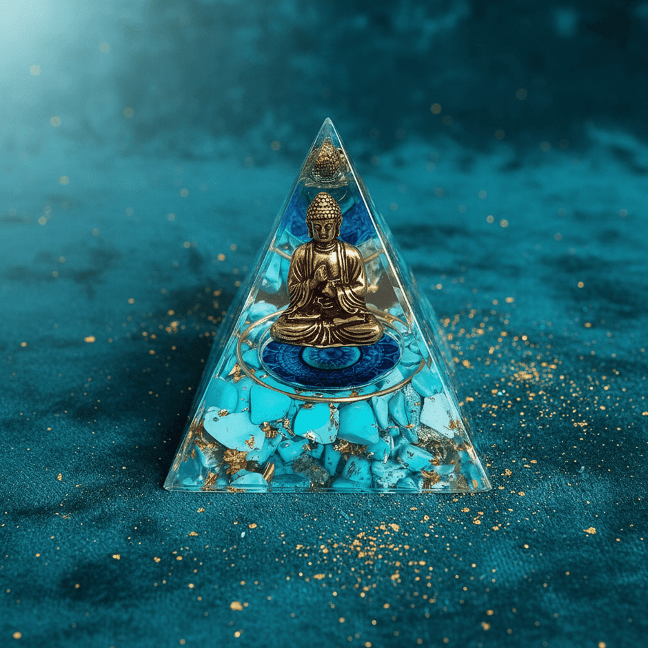 Handcrafted Turquoise Buddha Crystal Stone Resin Pyramid - DP Online