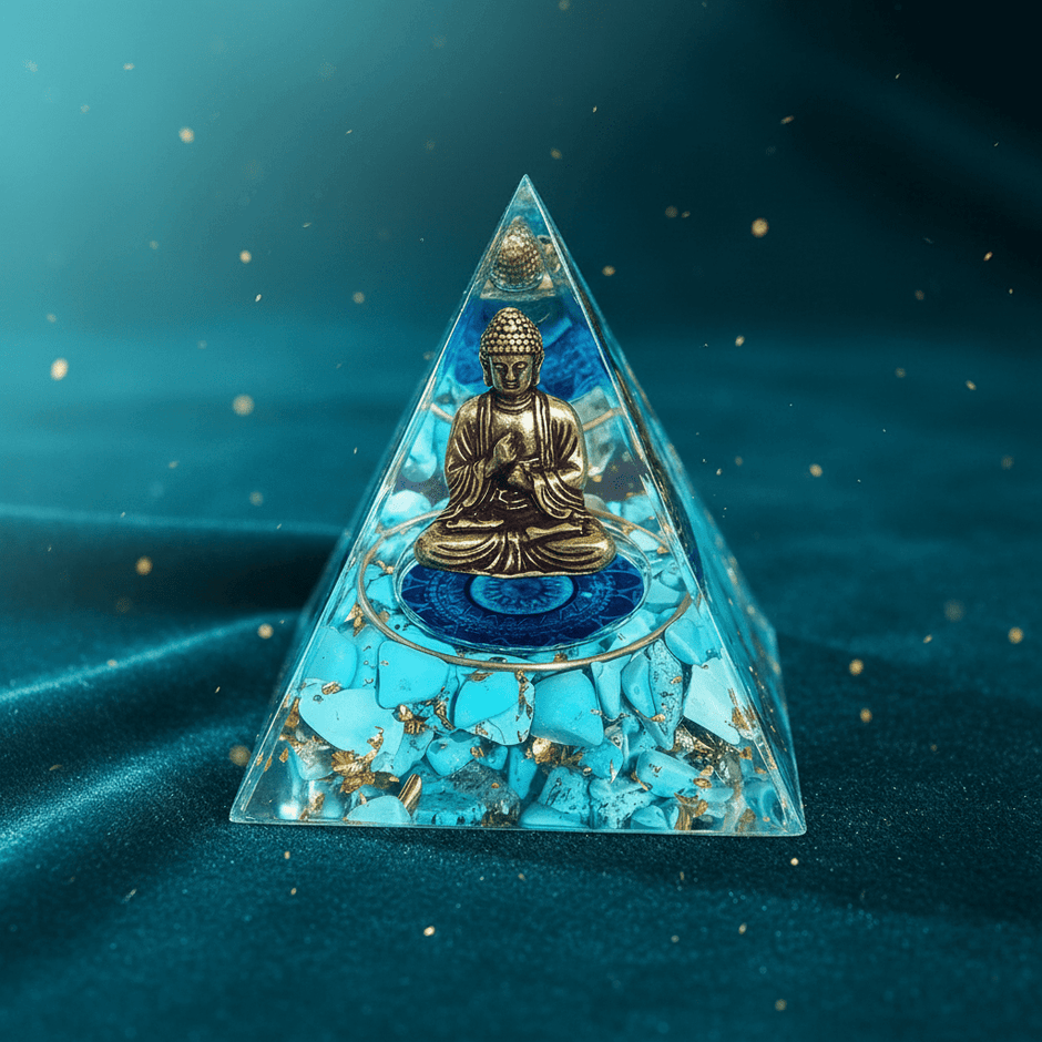 Handcrafted Turquoise Buddha Crystal Stone Resin Pyramid - DP Online
