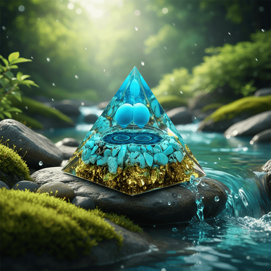 Handcrafted Turquoise Energy Crystal Stone Resin Pyramid - DP Online