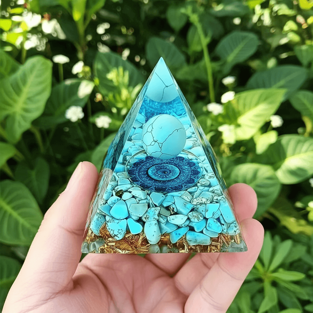 Handcrafted Turquoise Energy Crystal Stone Resin Pyramid - DP Online