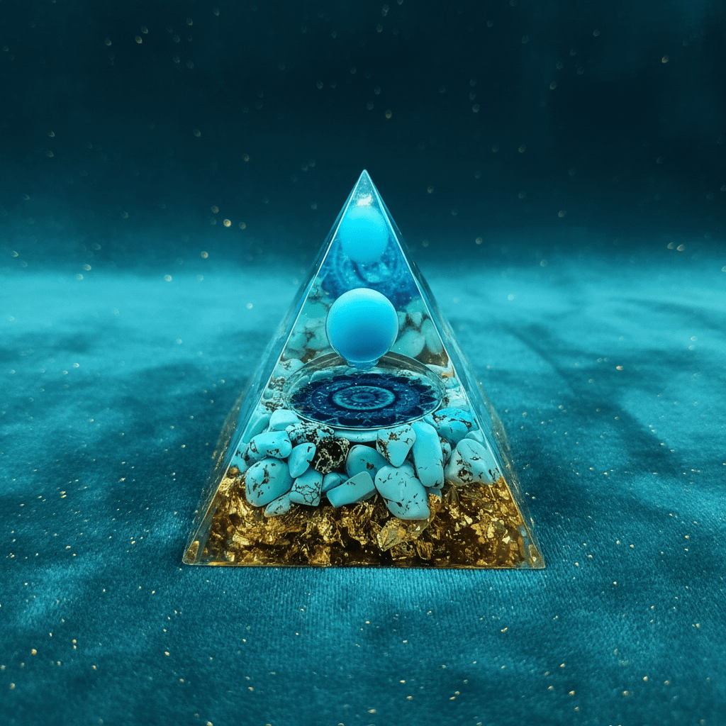 Handcrafted Turquoise Sphere Blue Mandala Orgone Resin Pyramid - DP Online