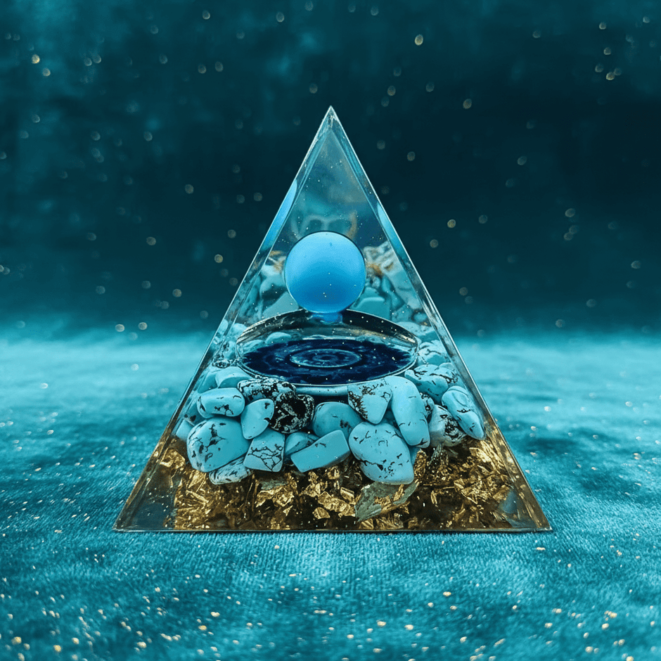 Handcrafted Turquoise Sphere Blue Mandala Orgone Resin Pyramid - DP Online
