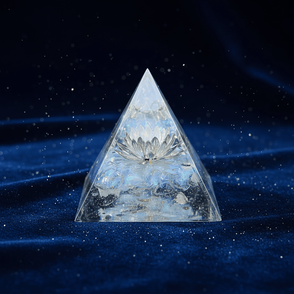 Handcrafted White Opalite Lotus Crystal Stone Resin Pyramid - DP Online