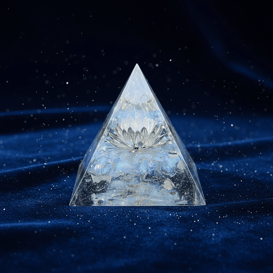 Handcrafted White Opalite Lotus Crystal Stone Resin Pyramid - DP Online