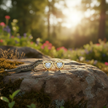 Heart earrings on rock with lizard