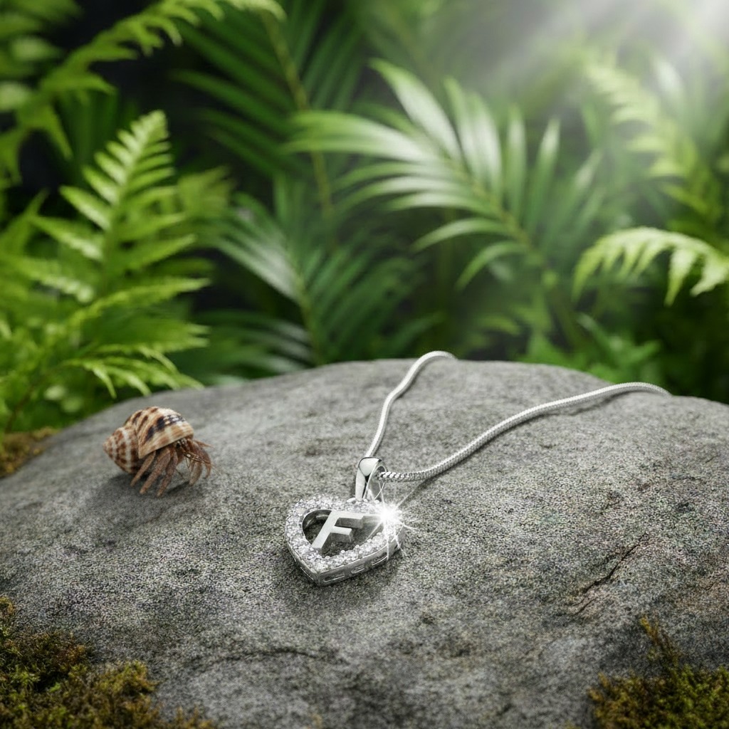 Heart Initial Pendant with Hermit Crab