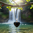 Heart pendant hanging lower from branch