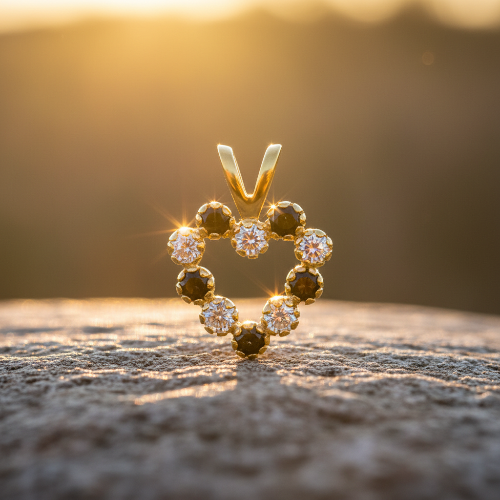 Heart pendant with frontal sunlight on natural rock