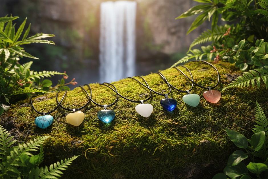 Heart Pendants — Natural Waterfall Scene