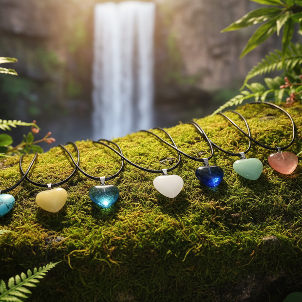 Heart Pendants — Natural Waterfall Scene