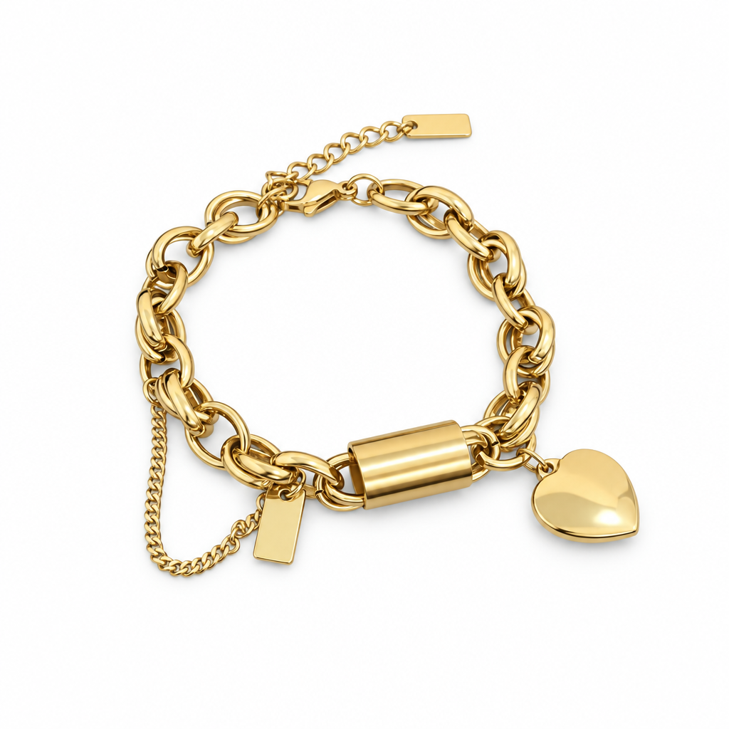 7 - 9 Inch 17.8cm - 22.8cm 14ct Gold Titanium Heartened Bracelet