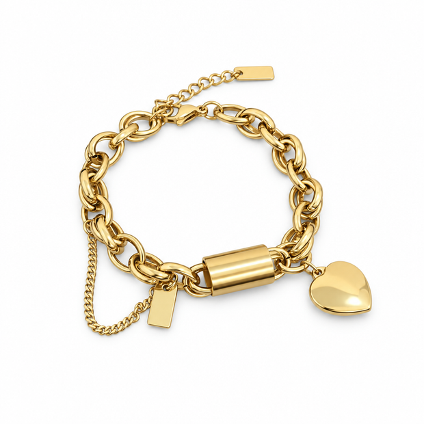 7 - 9 Inch 17.8cm - 22.8cm 14ct Gold Titanium Heartened Bracelet