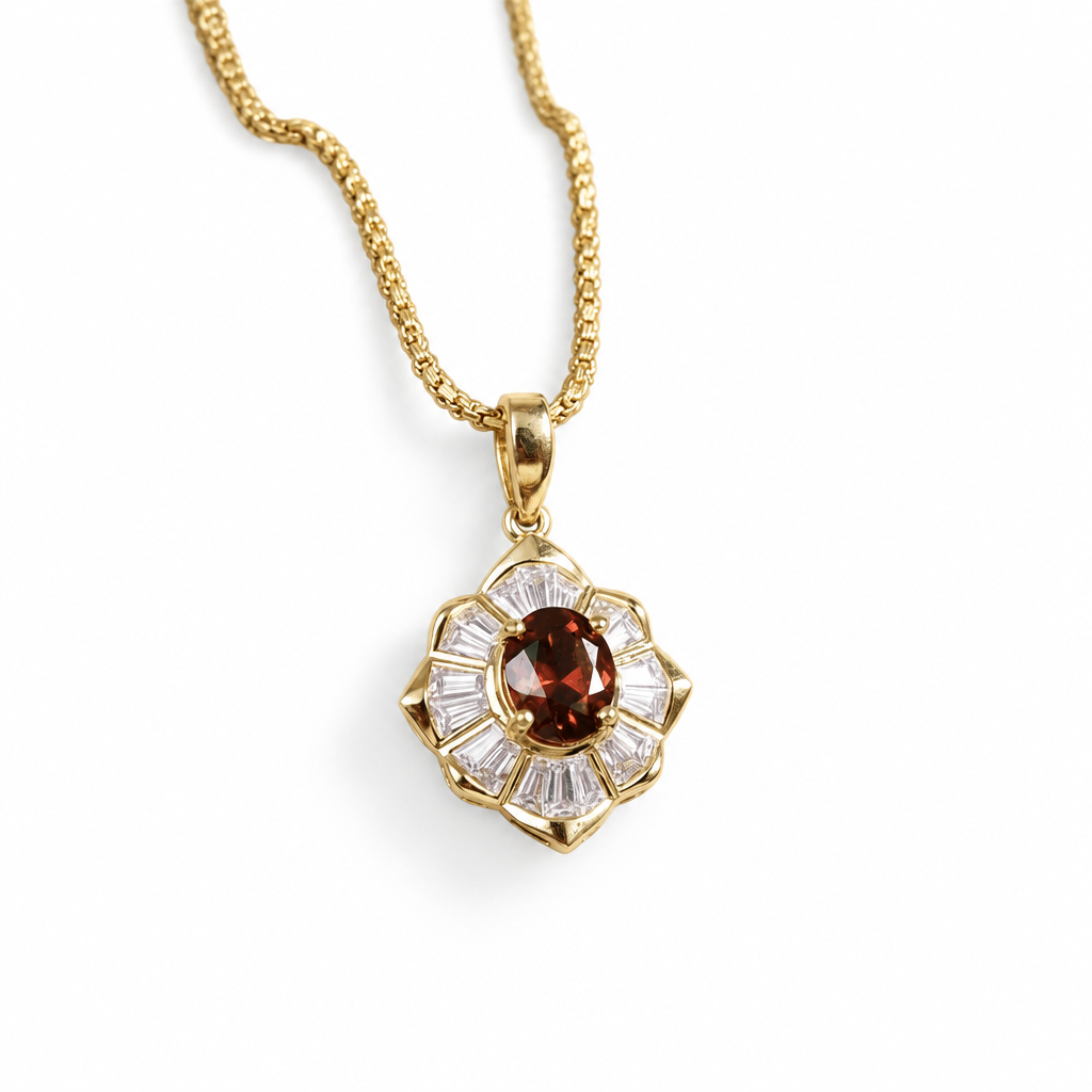 14ct Gold Titanium Hessonite Garnet Pendant Necklace