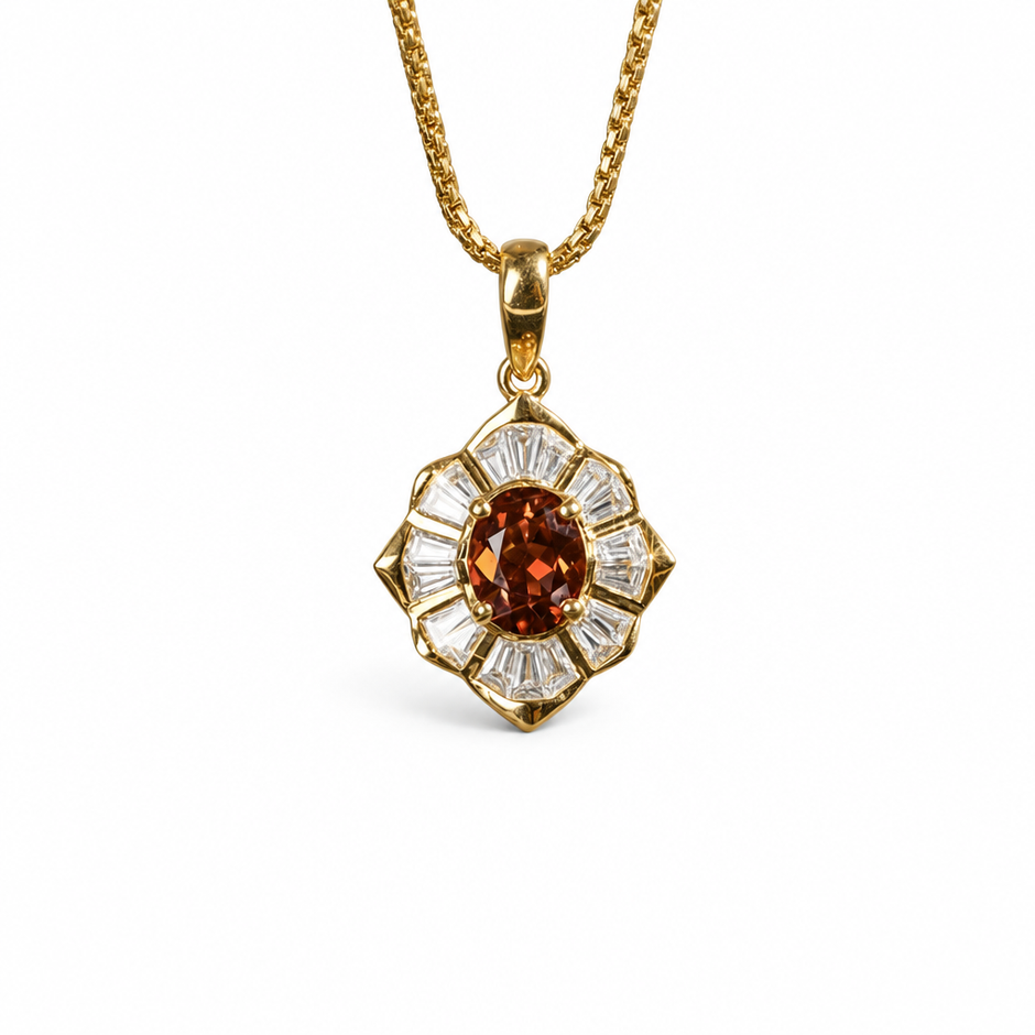 14ct Gold Titanium Hessonite Garnet Pendant Necklace