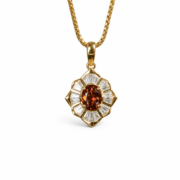 14ct Gold Titanium Hessonite Garnet Pendant Necklace