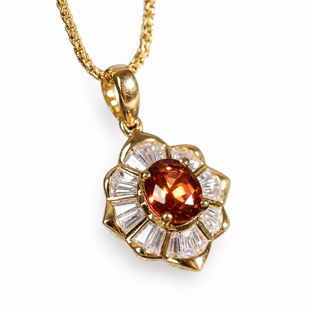 14ct Gold Titanium Hessonite Garnet Pendant Necklace