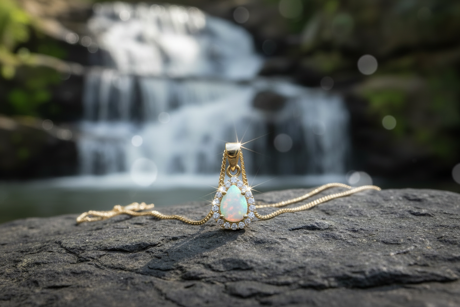 Image 1 - Diamond halo pendant with gold snake chain