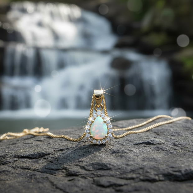 Image 1 - Diamond halo pendant with gold snake chain
