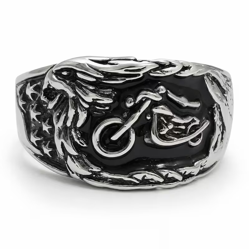 925 Sterling Silver Motorcycle Ring on white background