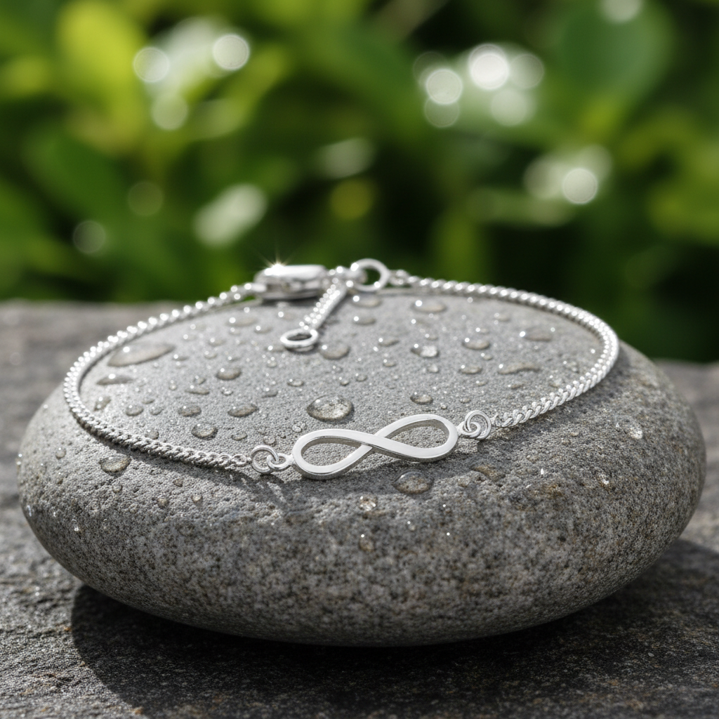 Infinity Bracelet on Rock with Water Droplets