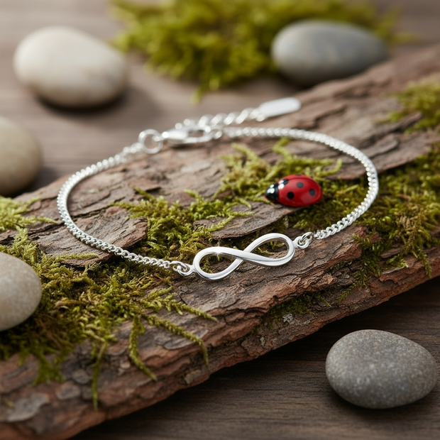 Infinity Bracelet with Ladybug - Enhanced Sparkle
