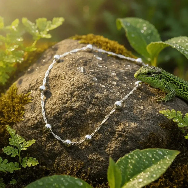 Italian 10.6" 27cm 925 Sterling Silver Beaded Singapore Anklet - DP Online
