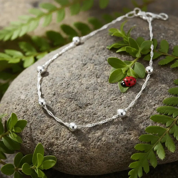 Italian 10.6" 27cm 925 Sterling Silver Beaded Singapore Anklet - DP Online