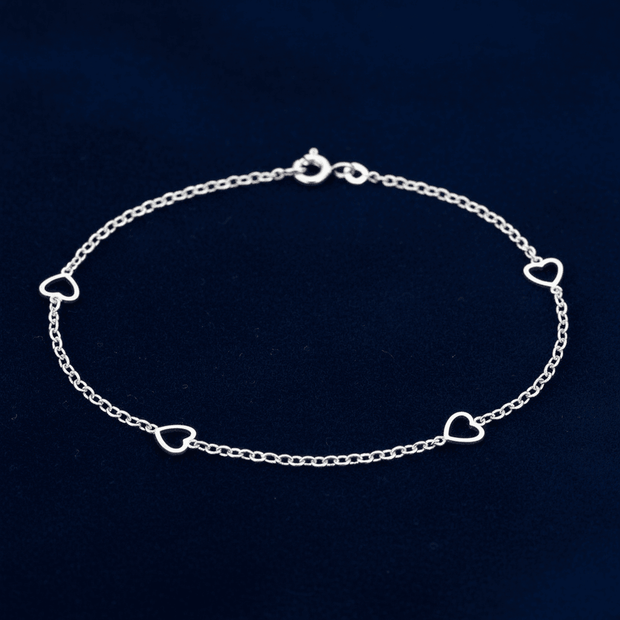Italian 925 Sterling Silver 19cm 7.5" Heart Bracelet - DP Online