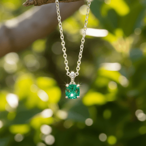 Italian 925 Sterling Silver 6mm Green Emerald Cubic Zirconia Pendant - DP Online