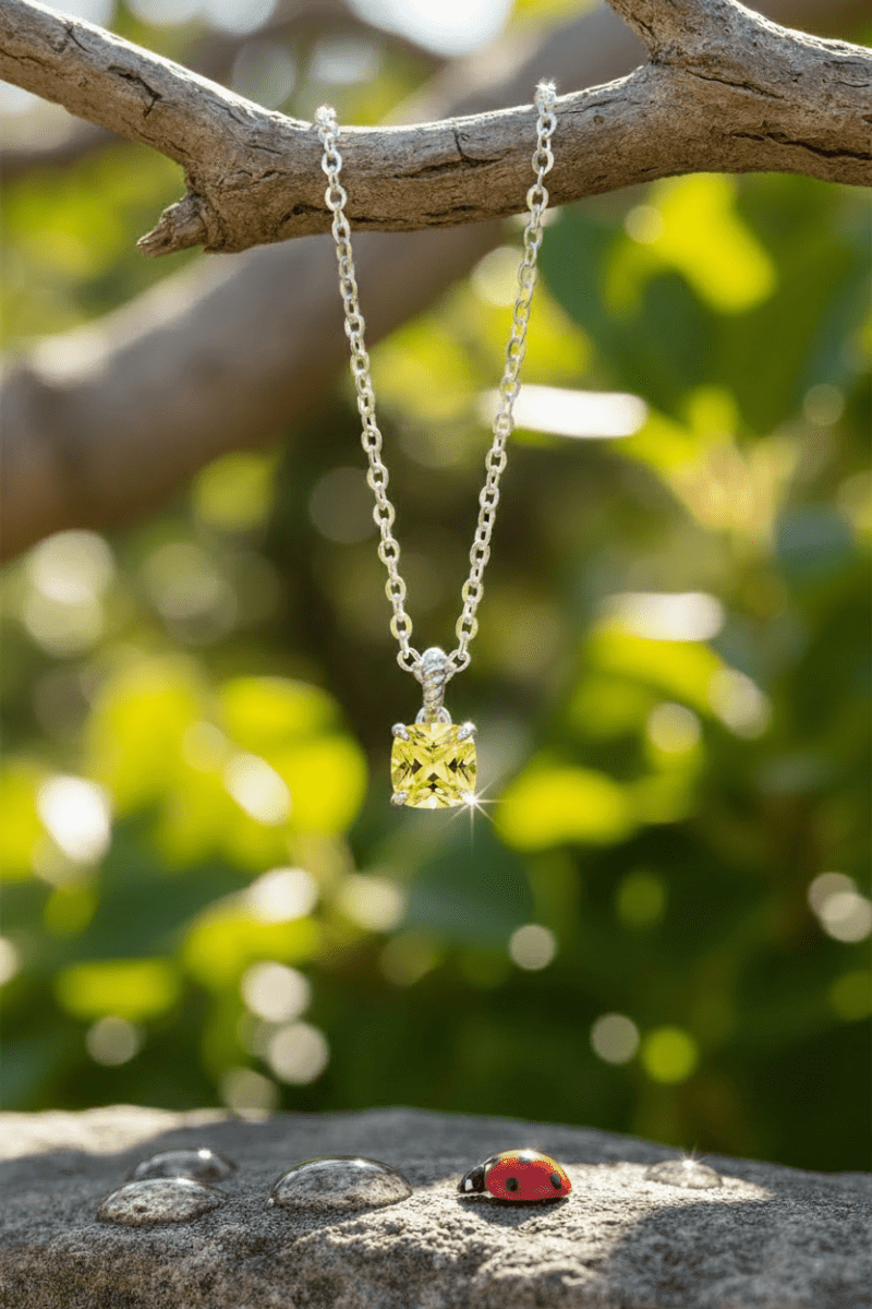 Italian 925 Sterling Silver 6mm Yellow Citrine Cubic Zirconia Pendant - DP Online